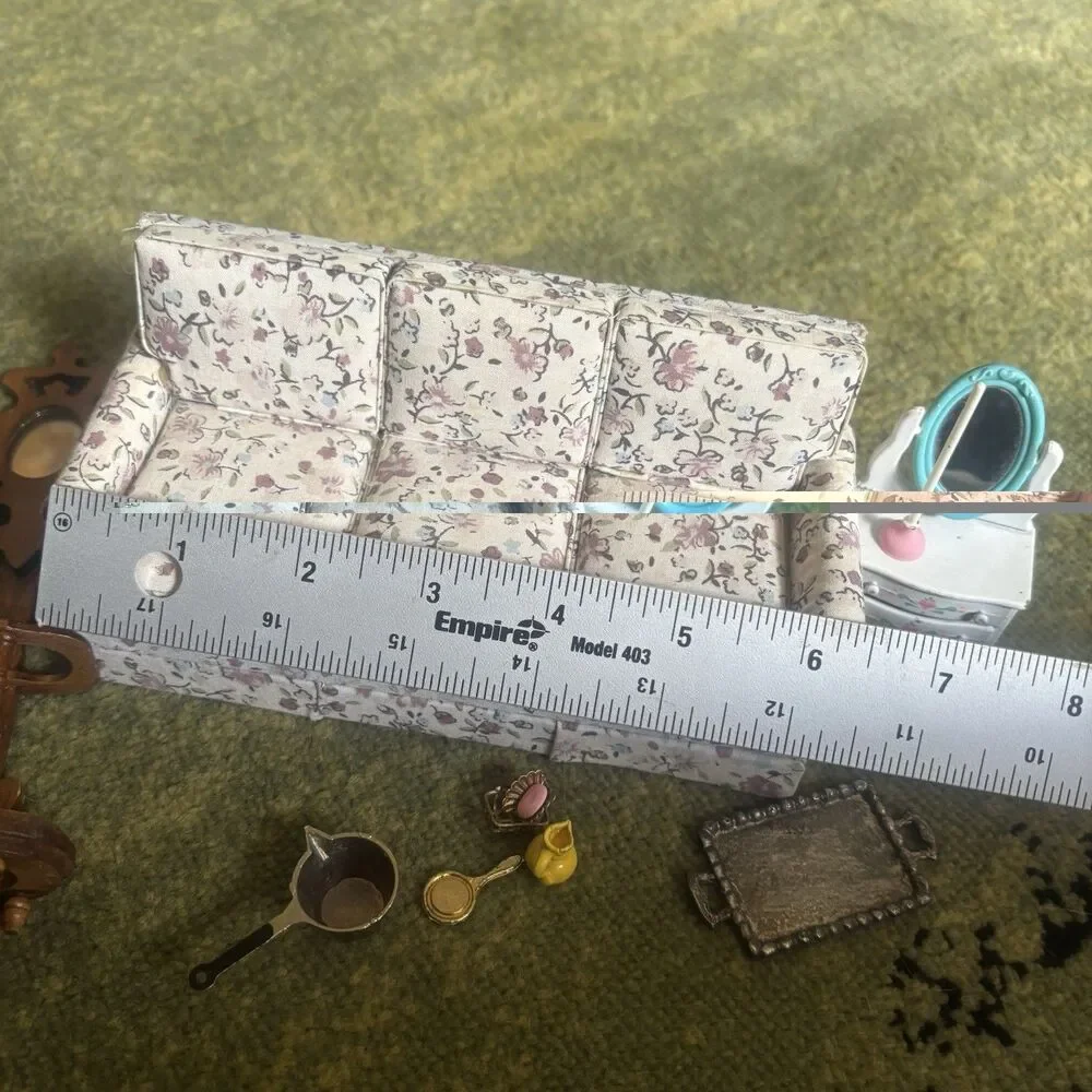 Vtg 80s Miniature Floral Sofa Dollhouse Furniture Taiwan Cottagecore 11:12 LOT